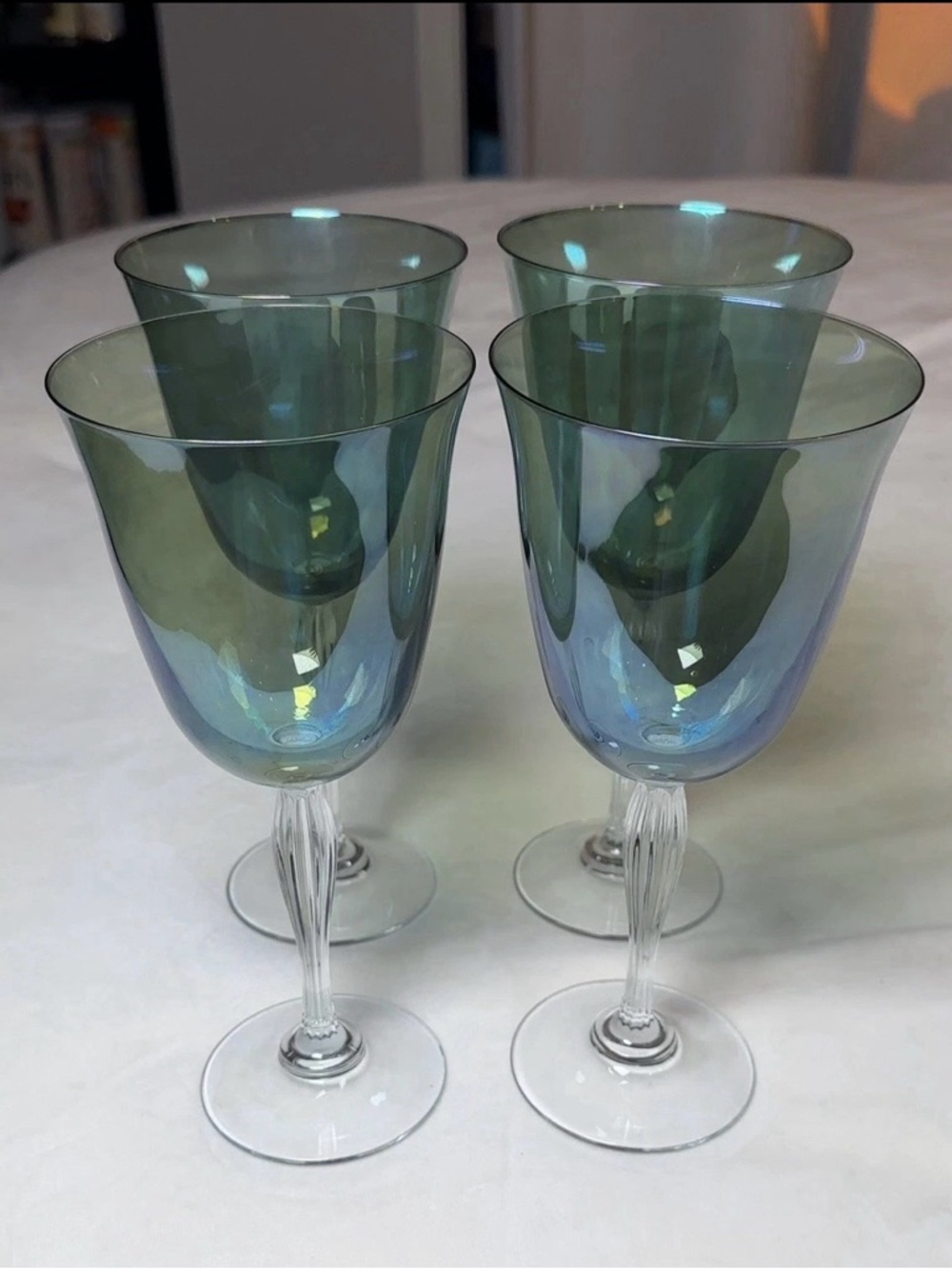 Set Of 3 Crate & Barrel Lyric Iridescent Green 12 oz Wine Glasses